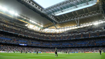 MADRID, SPAIN - MAY 09: General view inside the stadium prior to the UEFA Champions League semi-final first leg match between Real Madrid and Manchester City FC at Estadio Santiago Bernabeu on May 09, 2023 in Madrid, Spain. (Photo by David Ramos/Getty Images)
