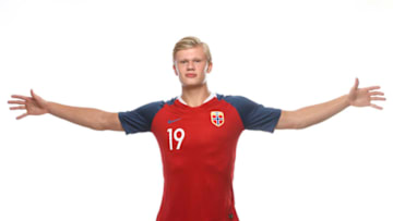 LILLESTROM, NORWAY - JULY 12: Erling Braut Haaland of Norway during G19 Men Photocall at Thon Arena on July 12, 2018 in Lillestrom, Norway. (Photo by Trond Tandberg/Getty Images)