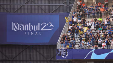 UEFA Champions League Istanbul 2023 Final branding. (Jay Barratt - AMA/Getty Images)