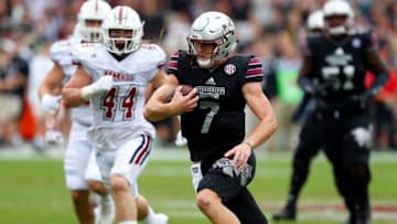 STARKVILLE, MS - NOVEMBER 4: Nick Fitzgerald #7 of the Mississippi State Bulldogs carries the ball during the first half of an NCAA football game against the Massachusetts Minutemen at Davis Wade Stadium on November 4, 2017 in Starkville, Mississippi. (Photo by Butch Dill/Getty Images)