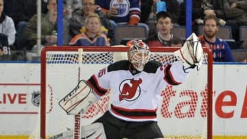 November 06, 2014 St. Louis, MO: New Jersey Devils goalie Cory Schneider  (35) makes a save during the first period of the game between the St. Louis  Blues and the New Jersey