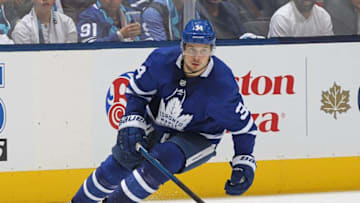 TORONTO, ON - OCTOBER 3: Auston Matthews #34 of the Toronto Maple Leafs skates against the Montreal Canadiens during an NHL game at Scotiabank Place on October 3, 2018 in Toronto, Ontario, Canada. (Photo by Claus Andersen/Getty Images)