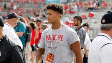 Dublin Coffman defensive linemen recruit Will Smith Jr. walks around the stadium before Ohio State Buckeyes take on Maryland Terrapins at Ohio Stadium in Columbus, Ohio on October 9, 2021. Smith Jr. is the son of the late, Will Smith, who was a standout at Ohio State and with the New Orleans Saints.Osu21mary Kwr 07