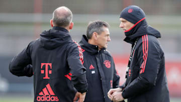 Bayern Munich head coach Thomas Tuchel with his assistant coaches. (Photo by Christina Pahnke - sampics/Getty Images)