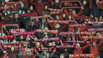 TORONTO, ON - MARCH 17: The crowd sings the national anthem. Toronto FC vs New England Revolution during 1st half action in MLS regular season play at BMO Field. This is the season opener for TFC. Toronto Star/Rick Madonik (Rick Madonik/Toronto Star via Getty Images)