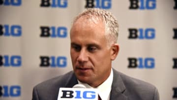 Jul 26, 2016; Chicago, IL, USA; Maryland Terrapins head coach D. J. Durkin addresses the media during the Big Ten football media day at the Hyatt Regency. Mandatory Credit: David Banks-USA TODAY Sports