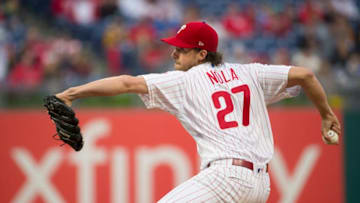 PHILADELPHIA, PA - MAY 01: Aaron Nola #27 of the Philadelphia Phillies throws a pitch in the top of the first inning against the Philadelphia Phillies at Citizens Bank Park on May 1, 2019 in Philadelphia, Pennsylvania. (Photo by Mitchell Leff/Getty Images)