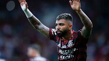 RIO DE JANEIRO, BRAZIL - DECEMBER 05: Gabriel Barbosa of Flamengo celebrates after scoring the third goal of his team during a match between Flamengo and Avai as part of Brasileirao Series A 2019 at Maracana Stadium on December 05, 2019 in Rio de Janeiro, Brazil. (Photo by Bruna Prado/Getty Images)