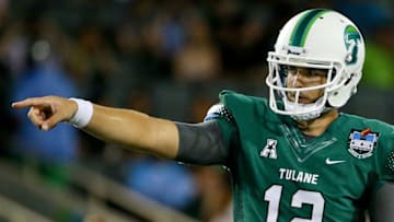 Sep 3, 2015; New Orleans, LA, USA; Tulane Green Wave quarterback Tanner Lee (12) against the Duke Blue Devils during the second quarter of a game at Yulman Stadium. Mandatory Credit: Derick E. Hingle-USA TODAY Sports