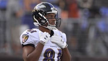 Aug 27, 2016; Baltimore, MD, USA; Baltimore Ravens wide receiver Keenan Reynolds (81) stands on the field before the game against the Detroit Lions at M&T Bank Stadium. Mandatory Credit: Tommy Gilligan-USA TODAY Sports