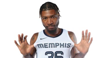 Oct 2, 2023; Memphis, TN, USA; Memphis Grizzlies guard Marcus Smart (36) during media day at FedEx Forum. Mandatory Credit: Petre Thomas-USA TODAY Sports