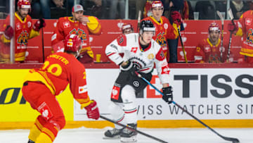 BIEL, SWITZERLAND - DECEMBER 10: #10 Elmer Soderblom of Frolunda HF in action during the second quarter-finals game between EHC Biel-Bienne and Frolunda Indians at Tissot-Arena on December 10, 2019 in Biel, Switzerland. (Photo by RvS.Media/Basile Barbey/Getty Images)
