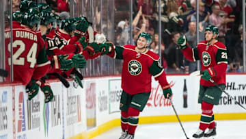 Oct 18, 2016; Saint Paul, MN, USA; Minnesota Wild forward Teemu Pulkkinen (17) celebrates his goal during the second period against the Los Angeles Kings at Xcel Energy Center. Mandatory Credit: Brace Hemmelgarn-USA TODAY Sports
