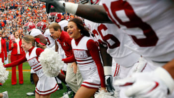 AUBURN, AL - NOVEMBER 25: Head coach Nick Saban of the Alabama Crimson Tide leads his team on the field prior to the game against the Auburn Tigers at Jordan Hare Stadium on November 25, 2017 in Auburn, Alabama. (Photo by Kevin C. Cox/Getty Images)