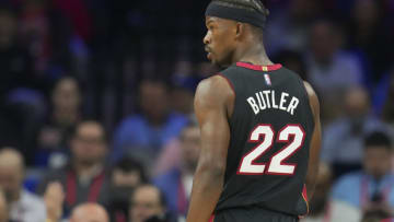 Jimmy Butler #22 of the Miami Heat looks on Philadelphia 76ers (Photo by Mitchell Leff/Getty Images)