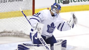 SUNRISE, FLORIDA - FEBRUARY 27: Frederik Andersen #31 of the Toronto Maple Leafs warms up prior to the game against the Florida Panthers at BB&T Center on February 27, 2020 in Sunrise, Florida. (Photo by Michael Reaves/Getty Images)