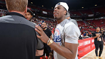 LAS VEGAS, NV - JULY 8: Buddy Hield #24 of the Sacramento Kings attends the game against the Dallas Mavericks on July 8, 2019 at the Thomas & Mack Center in Las Vegas, Nevada. NOTE TO USER: User expressly acknowledges and agrees that, by downloading and/or using this photograph, user is consenting to the terms and conditions of the Getty Images License Agreement. Mandatory Copyright Notice: Copyright 2019 NBAE (Photo by Bart Young/NBAE via Getty Images)