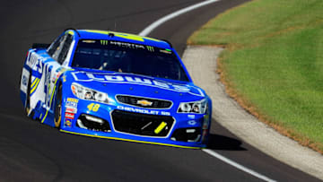 INDIANAPOLIS, IN - JULY 23: Jimmie Johnson, driver of the #48 Lowe's Chevrolet, races during the Monster Energy NASCAR Cup Series Brickyard 400 at Indianapolis Motorspeedway on July 23, 2017 in Indianapolis, Indiana. (Photo by Daniel Shirey/Getty Images)