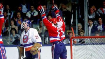 2002 Season: Mike Gartner celebrates And Player Mike Gartner. (Photo by Bruce Bennett Studios via Getty Images Studios/Getty Images)