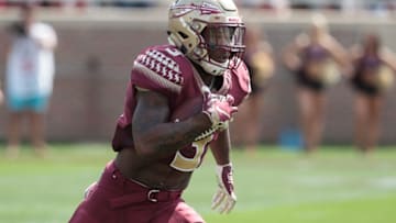 TALLAHASSEE, FL - APRIL 06: Running back Cam Akers (3) runs with the ball during the Florida State Garnet vs. Gold Spring Game at Bobby Bowden Field at Doak Campbell in Tallahassee, FL on April 6th, 2019. (Photo by Logan Stanford/Icon Sportswire via Getty Images)