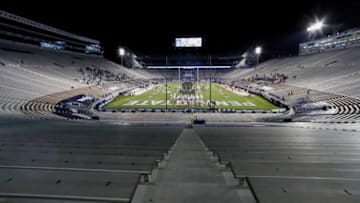 Ohio State Buckeyes players warn up in a nearly empty Beaver Stadium before the NCAA football game at Beaver Stadium in University Park, Pa. on Saturday, Oct. 31, 2020.Ohio State Faces Penn State In Happy Valley