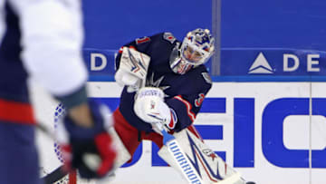Feb 4, 2021; New York, NY, USA; New York Rangers goaltender Igor Shesterkin (31) looks to clear the puck during the second period against the Washington Capitals at Madison Square Garden. Mandatory Credit: Bruce Bennett/Pool Photo-USA TODAY Sports