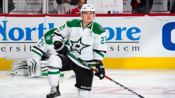 CHICAGO, IL - MARCH 23: Jiri Hudler #22 of the Dallas Stars warms up prior to the game against the Chicago Blackhawks at the United Center on March 23, 2017 in Chicago, Illinois. The Chicago Blackhawks defeated the Dallas Stars 3-2. (Photo by Bill Smith/NHLI via Getty Images)