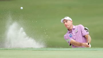 HILTON HEAD ISLAND, SOUTH CAROLINA - JUNE 17: Jim Furyk of the United States plays a shot from a bunker during a practice round prior to the RBC Heritage on June 17, 2020 at Harbour Town Golf Links in Hilton Head Island, South Carolina. (Photo by Sam Greenwood/Getty Images)