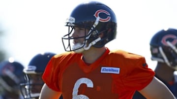 Jul 30, 2015; Bourbonnais, IL, USA; Chicago Bears quarterback Jay Cutler (6) during practice at Olivet Nazarene University. Mandatory Credit: Mike DiNovo-USA TODAY Sports
