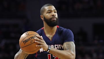 Dec 4, 2016; Auburn Hills, MI, USA; Detroit Pistons forward Marcus Morris (13) looks for the open man against the Orlando Magic during the fourth quarter at The Palace of Auburn Hills. Magic win 98-92. Mandatory Credit: Raj Mehta-USA TODAY Sports