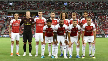 SINGAPORE - JULY 26: Arsenal players pose for a team shot during the International Champions Cup 2018 match between Atletico Madrid and Arsenal at the National Stadium on July 26, 2018 in Singapore. (Photo by Suhaimi Abdullah/Getty Images for ICC)