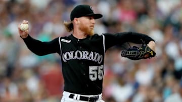 DENVER, COLORADO - JULY 29: Starting pitcher Jon Gray #55 of the Colorado Rockies throws in the fourth inning against the Los Angeles Dodgers at Coors Field on July 29, 2019 in Denver, Colorado. (Photo by Matthew Stockman/Getty Images)