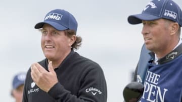 Jul 16, 2016; Troon, Ayrshire, SCT; Phil Mickelson (USA) walks of the 3rd tee during the third round of the 145th Open Championship golf tournament at Royal Troon Golf Club - Old Course. Mandatory Credit: Ian Rutherford-USA TODAY Sports