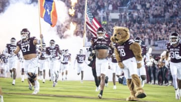 STARKVILLE, MISSISSIPPI - NOVEMBER 04: Mascot Bully of the Mississippi State Bulldogs runs out on to the field prior to their game against the Kentucky Wildcats at Davis Wade Stadium on November 04, 2023 in Starkville, Mississippi. (Photo by Michael Chang/Getty Images)
