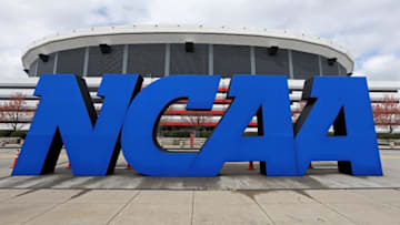 ATLANTA, GA - APRIL 05: A detail of giant NCAA logo is seen outside of the stadium on the practice day prior to the NCAA Men's Final Four at the Georgia Dome on April 5, 2013 in Atlanta, Georgia. (Photo by Streeter Lecka/Getty Images)