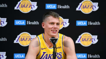 EL SEGUNDO, CA - SEPTEMBER 24: Moritz Wagner of the Los Angeles Lakers speaks to the press during the Los Angeles Lakers Media Day at the UCLA Health Training Center on September 24, 2018 in El Segundo, California. (Photo by Harry How/Getty Images)