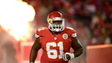 Nov 30, 2014; Kansas City, MO, USA; Kansas City Chiefs center Rodney Hudson (61) before the start of the game against the Denver Broncos at Arrowhead Stadium. Mandatory Credit: Ron Chenoy-USA TODAY Sports