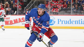 NEWARK, NJ - JANUARY 31: Brady Skjei #76 of the New York Rangers skates during the game against the New Jersey Devils at Prudential Center on January 31, 2019 in Newark, New Jersey. (Photo by Andy Marlin/NHLI via Getty Images)