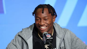 INDIANAPOLIS, INDIANA - MARCH 03: Zay Flowers of Boston College speaks to the media during the NFL Combine at Lucas Oil Stadium on March 03, 2023 in Indianapolis, Indiana. (Photo by Michael Hickey/Getty Images)