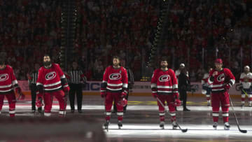 May 20, 2023; Raleigh, North Carolina, USA; Carolina Hurricanes vs Florida Panthers before game two of the Eastern Conference Finals of the 2023 Stanley Cup Playoffs at PNC Arena. Mandatory Credit: James Guillory-USA TODAY Sports