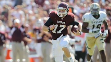 COLLEGE STATION, TX - OCTOBER 15: Ryan Tannehill #17 of the Texas A&M Aggies runs during a game against the Baylor Bears at Kyle Field on October 15, 2011 in College Station, Texas. The Texas A&M Aggies defeated the Baylor Bears 55-28. (Photo by Sarah Glenn/Getty Images)