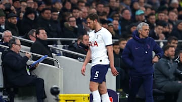 LONDON, ENGLAND - FEBRUARY 05: Jan Vertonghen of Tottenham Hotspur leaves the pitch after being substituted off during the FA Cup Fourth Round Replay match between Tottenham Hotspur and Southampton FC at Tottenham Hotspur Stadium on February 05, 2020 in London, England. (Photo by Julian Finney/Getty Images)