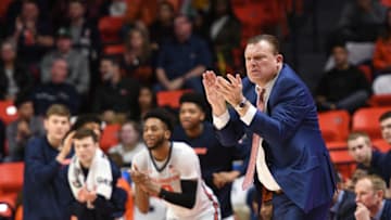 CHAMPAIGN, IL - JANUARY 11: Illinois Fighting Illini head coach Brad Underwood claps after a play during the Big Ten Conference college basketball game between the Rutgers Scarlet Knights and the Illinois Fighting Illini on January 11, 2020, at the State Farm Center in Champaign, Illinois. (Photo by Michael Allio/Icon Sportswire via Getty Images)
