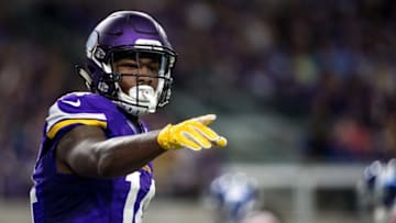 Oct 3, 2016; Minneapolis, MN, USA; Minnesota Vikings wide receiver Stefon Diggs (14) against the New York Giants at U.S. Bank Stadium. The Vikings defeated the Giants 24-10. Mandatory Credit: Brace Hemmelgarn-USA TODAY Sports