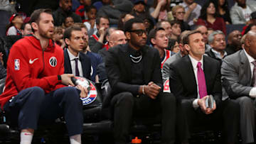 WASHINGTON, DC - MARCH 4: John Wall #2 of the Washington Wizards looks on from the bench during the game against the Indiana Pacers on March 4, 2018 at Capital One Arena in Washington, DC. NOTE TO USER: User expressly acknowledges and agrees that, by downloading and or using this Photograph, user is consenting to the terms and conditions of the Getty Images License Agreement. Mandatory Copyright Notice: Copyright 2018 NBAE (Photo by Ned Dishman/NBAE via Getty Images)
