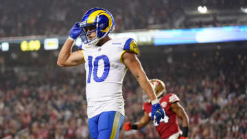 Nov 15, 2021; Santa Clara, California, USA; Los Angeles Rams wide receiver Cooper Kupp (10) reacts after the Rams were unable to convert a fourth down against the San Francisco 49ers in the fourth quarter at Levi's Stadium. Mandatory Credit: Cary Edmondson-USA TODAY Sports