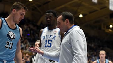 Duke basketball head coach Mike Krzyzewski and center Mark Williams (Rob Kinnan-USA TODAY Sports)
