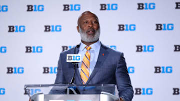 CHICAGO, IL - JULY 24: Illinois Football head coach Lovie Smith speaks to the media during the Big Ten Football Media Days event on July 24, 2018 at the Chicago Marriott Downtown Magnificent Mile in Chicago, Illinois. (Photo by Robin Alam/Icon Sportswire via Getty Images)