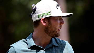 PALM HARBOR, FLORIDA - MAY 02: Sam Burns of the United States wears a ribbon remembering Callaway representative Mike Ryan during the final round of the Valspar Championship on the Copperhead Course at Innisbrook Resort on May 02, 2021 in Palm Harbor, Florida. (Photo by Julio Aguilar/Getty Images)