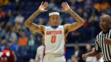 Mar 10, 2016; Nashville, TN, USA; Florida Gators guard Kasey Hill (0) during the second half of the second game of the SEC tournament against the Arkansas Razorbacks at Bridgestone Arena. Mandatory Credit: Jim Brown-USA TODAY Sports